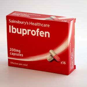200 mg Sainsbury's healthcare Ibuprofen capsules box
